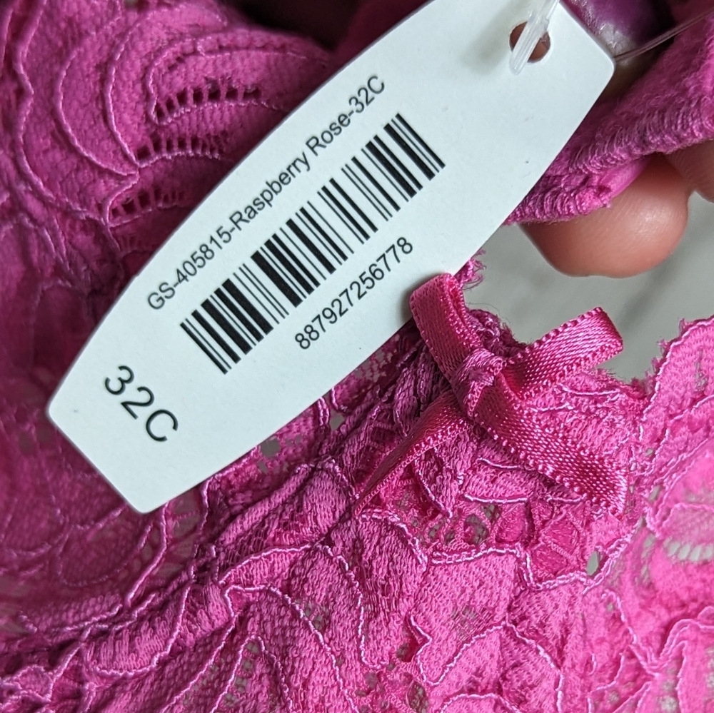 NEW Adore Me Lace Underwire 32C Bra Raspberry Pink Coquette Sexy Romantic - Picture 9 of 12